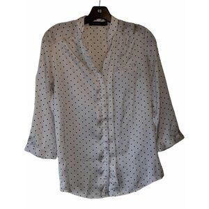 The Limited Blouse Women's White & Black Polka Dot XS 3/4 Sleeves Button Front